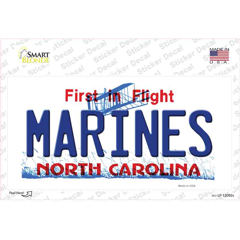 LP-12092s-M Marines North Carolina State Novelty Sticker Decal, Medium