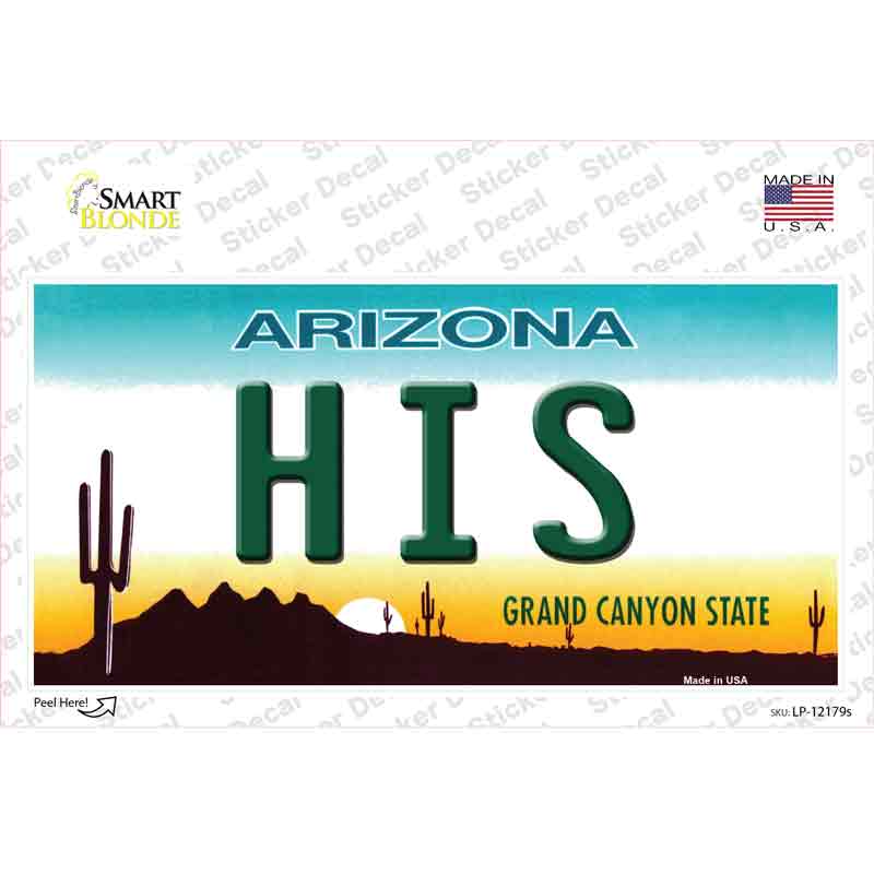 LP-12179s-M His Arizona Novelty Sticker Decal, Medium