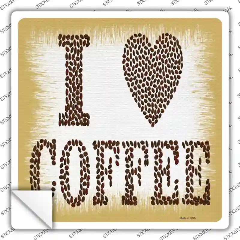 SQ-1166s-S I Love Coffee Novelty Square Sticker Decal, Small