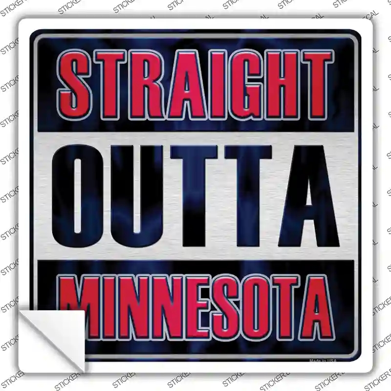 SQ-208s-S Straight Outta Minnesota Red Novelty Square Sticker Decal, Small