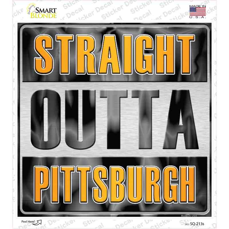 SQ-213s-M Straight Outta Pittsburgh Yellow Novelty Square Sticker Decal, Medium