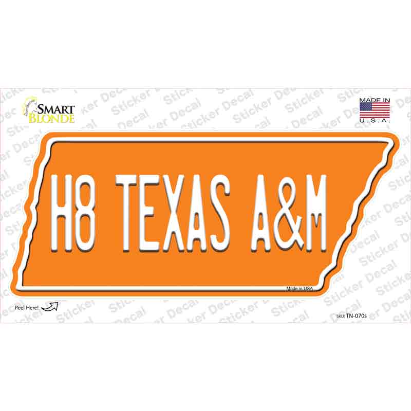 TN-070s-M H8 Texas A&M Novelty Tennessee Shape Sticker Decal, Medium