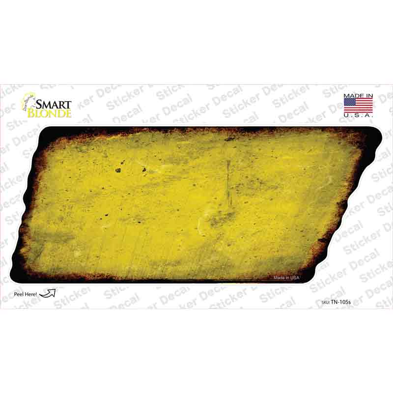 TN-105s-M Yellow Solid Novelty Rusty Tennessee Shape Sticker Decal, Medium
