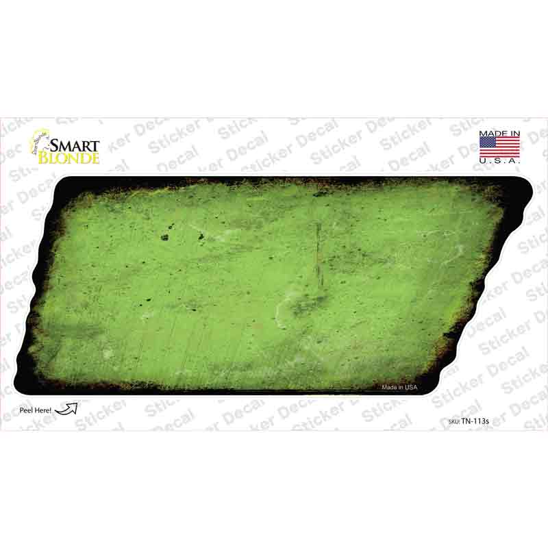 TN-113s-M Lime Green Solid Novelty Rusty Tennessee Shape Sticker Decal, Medium