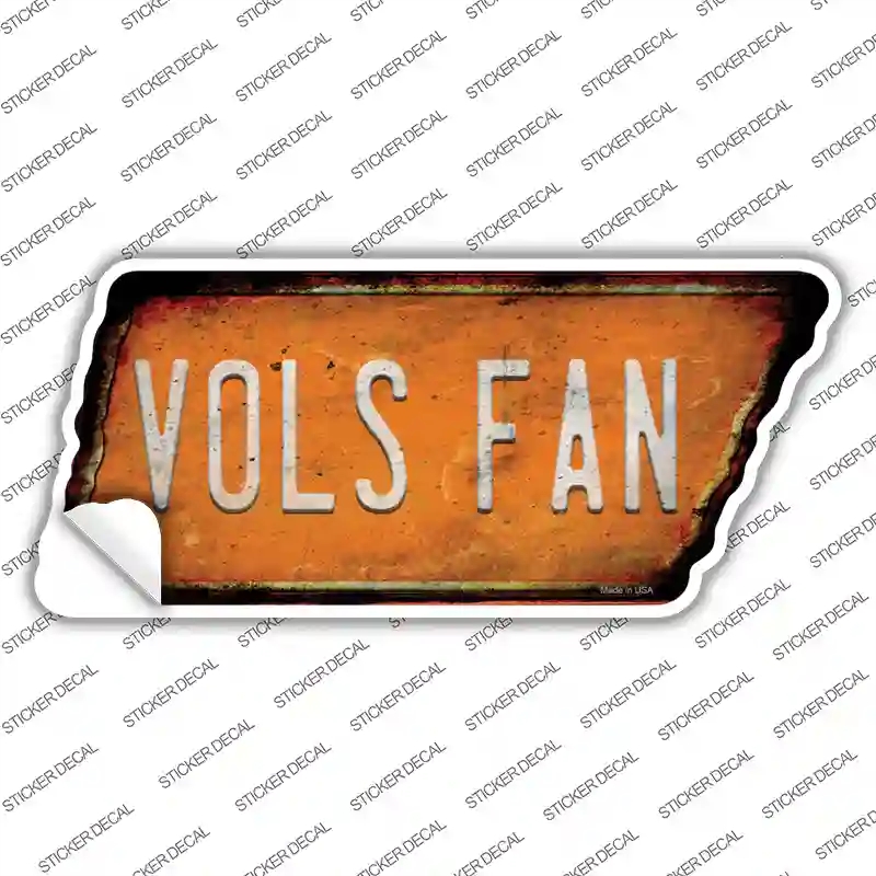 TN-123s-S Vols Fan Novelty Rusty Tennessee Shape Sticker Decal, Small