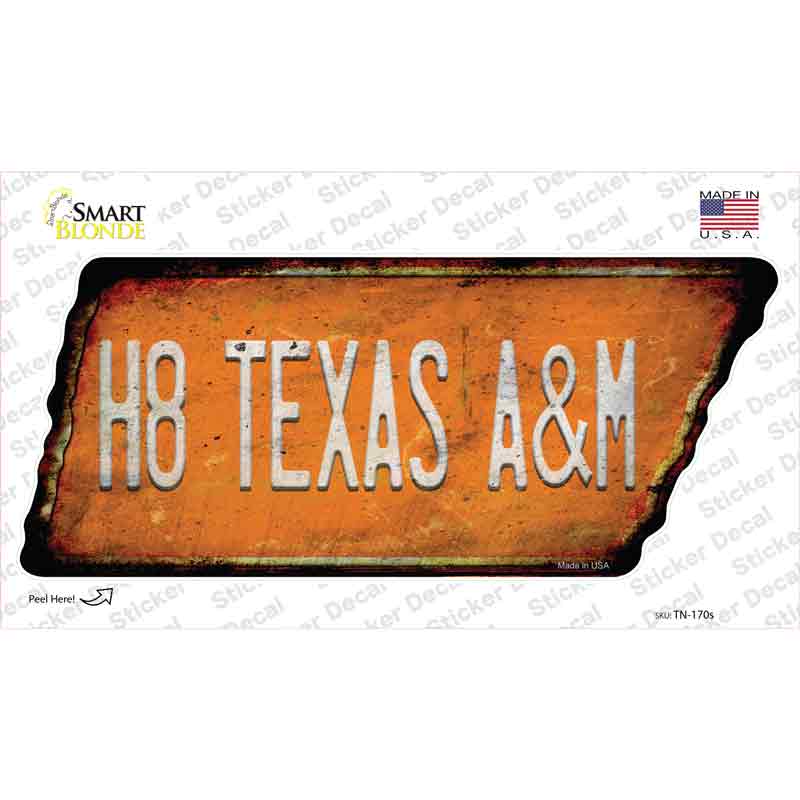 TN-170s-M H8 Texas A&M Novelty Rusty Tennessee Shape Sticker Decal, Medium