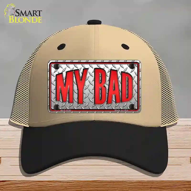 HAT02-MLP-1138 My Bad Novelty License Plate Hat, Mesh - Khaki & Black