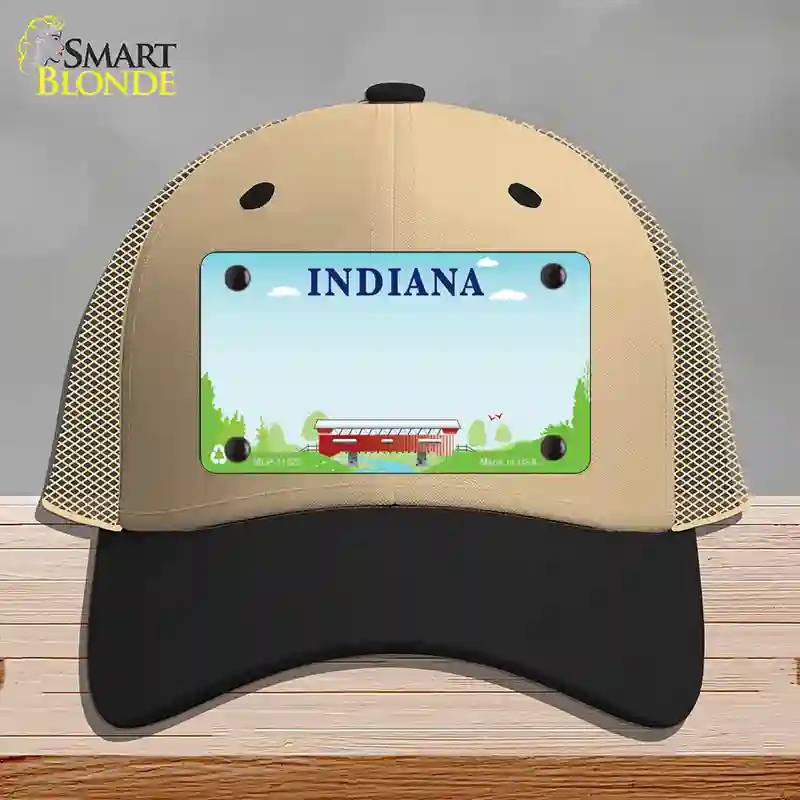 HAT02-MLP-11522 Indiana Recycle State Blank Novelty License Plate Hat, Mesh - Khaki & Black