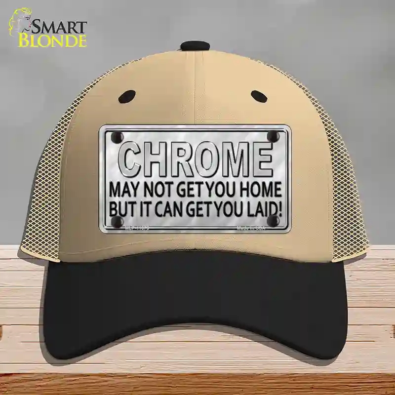 HAT02-MLP-11675 Chrome May Not Get You Home Novelty License Plate Hat, Mesh - Khaki & Black