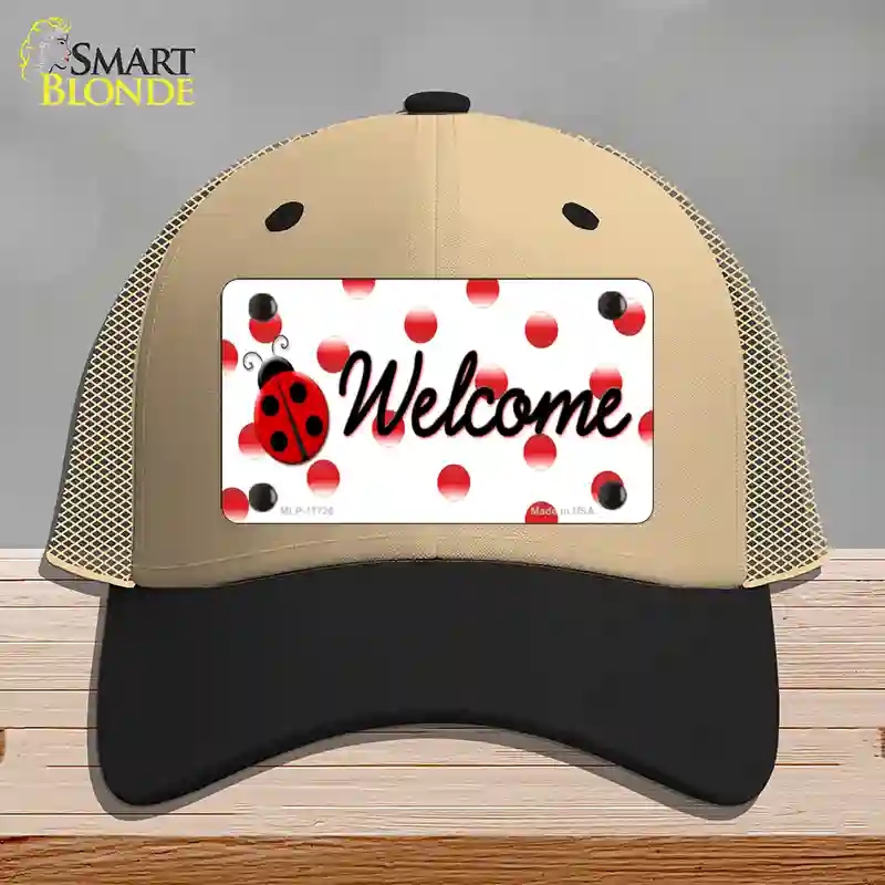 HAT02-MLP-11726 Welcome Ladybug Novelty License Plate Hat, Mesh - Khaki & Black