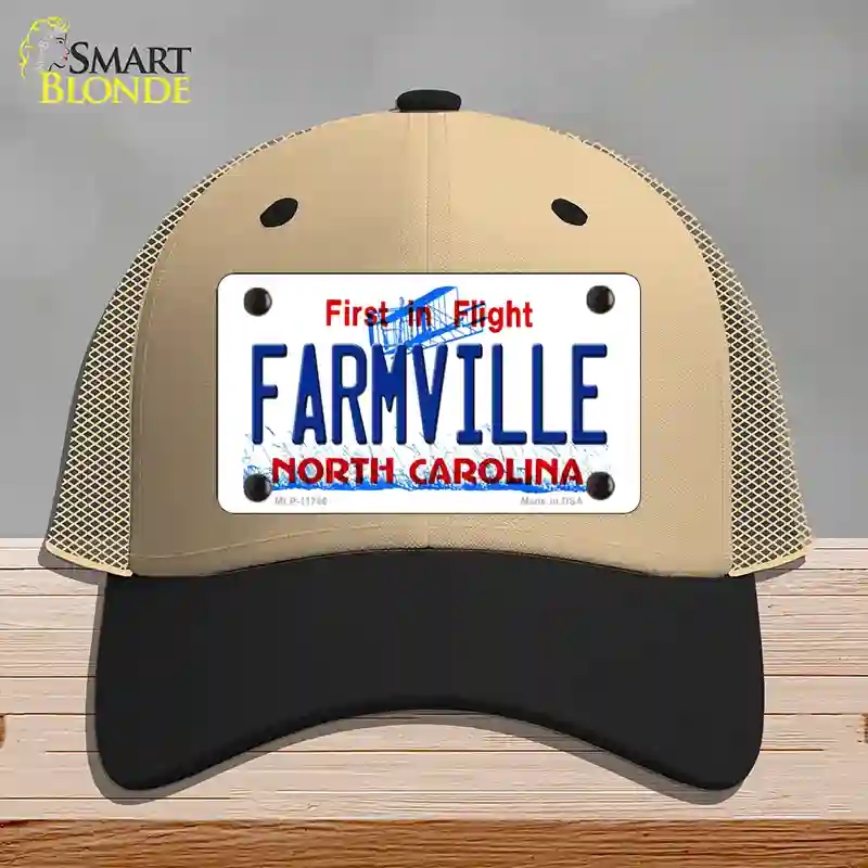 HAT02MLP11746 Farmville North Carolina State Novelty License Plate Hat44 Mesh  Khaki  Black