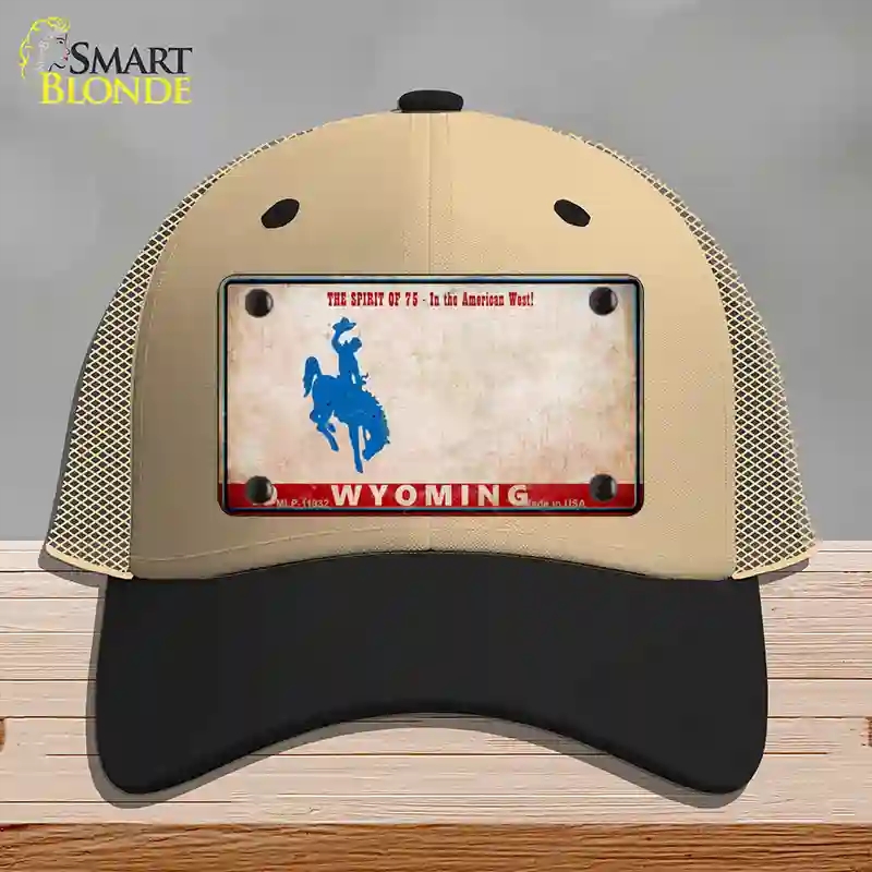 HAT02-MLP-11932 Wyoming Rusty Novelty License Plate Hat, Mesh - Khaki & Black