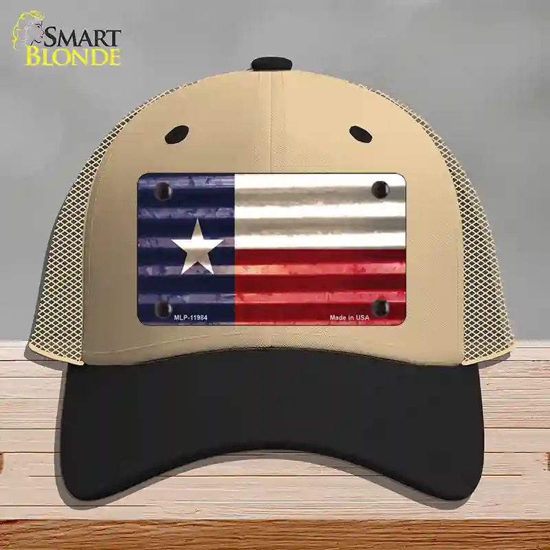 HAT02-MLP-11984 Texas Corrugated Flag Novelty License Plate Hat, Mesh - Khaki & Black