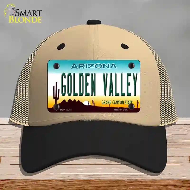 HAT02-MLP-12281 Golden Valley Arizona Novelty License Plate Hat, Mesh - Khaki & Black