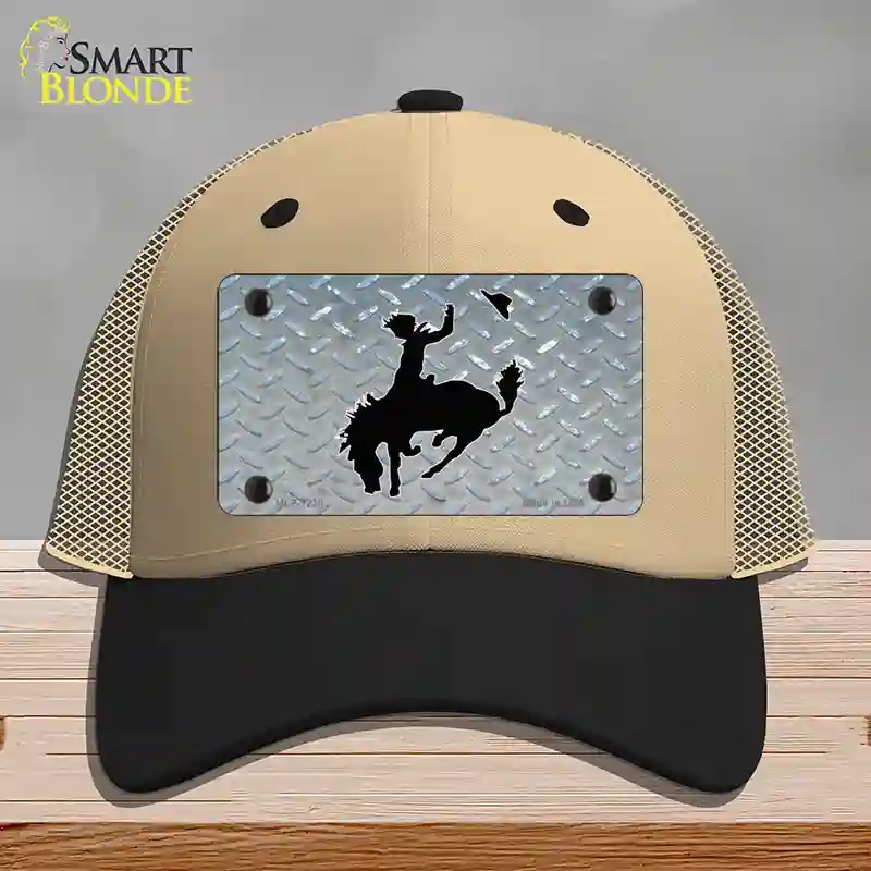 HAT02-MLP-1230 Bucking Bronco Novelty License Plate Hat, Mesh - Khaki & Black