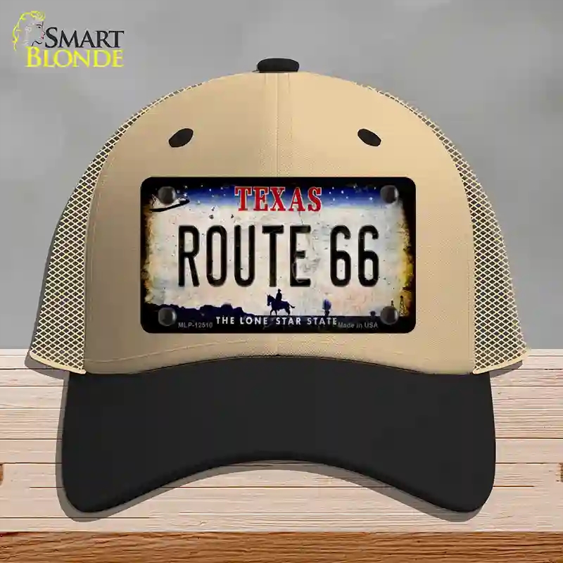 HAT02-MLP-12510 Route 66 Texas Rusty Novelty License Plate Hat, Mesh - Khaki & Black