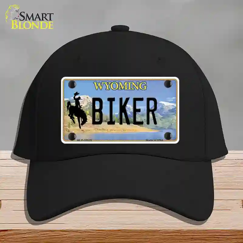 HAT03-MLP-10535 Biker Wyoming Novelty License Plate Hat, Cotton - Black