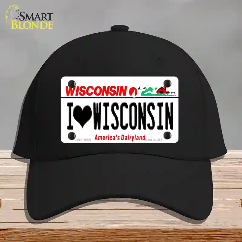 HAT03-MLP-10609 I Love Wisconsin Novelty License Plate Hat, Cotton - Black