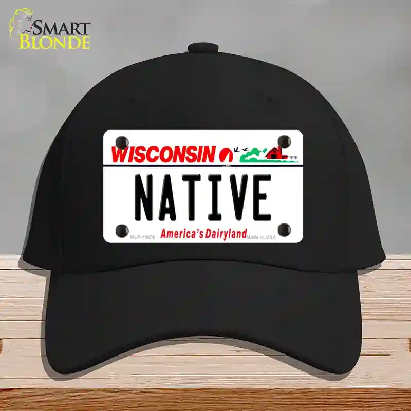 HAT03-MLP-10650 Native Wisconsin Novelty License Plate Hat, Cotton - Black