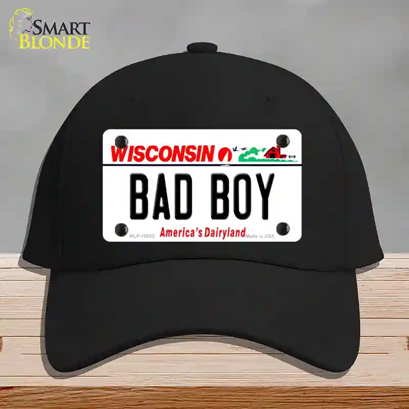 HAT03-MLP-10652 Bad Boy Wisconsin Novelty License Plate Hat, Cotton - Black