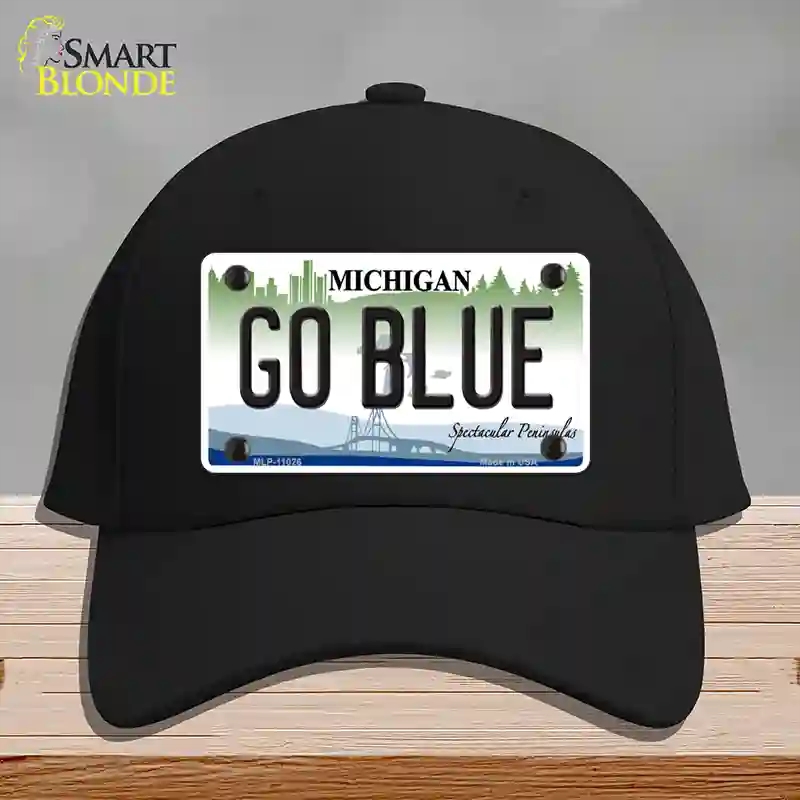 HAT03-MLP-11026 Go Blue Michigan Novelty License Plate Hat, Cotton - Black