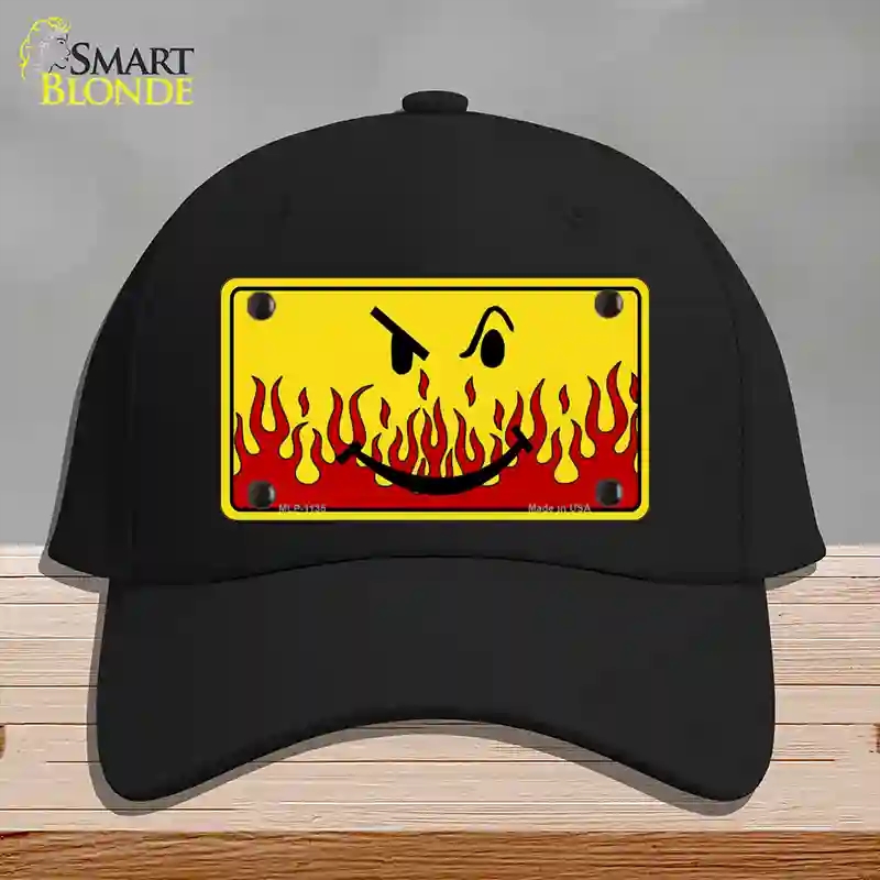 HAT03-MLP-1135 Smiley Flame Novelty License Plate Hat, Cotton - Black