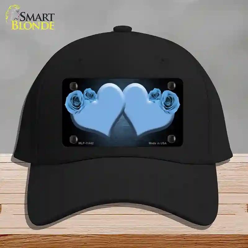 HAT03-MLP-11442 Hearts Over Roses in Light Blue Novelty License Plate Hat, Cotton - Black