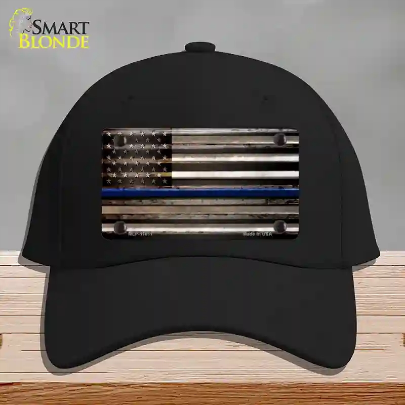 HAT03-MLP-11811 Thin Blue Line American Flag Novelty License Plate Hat, Cotton - Black