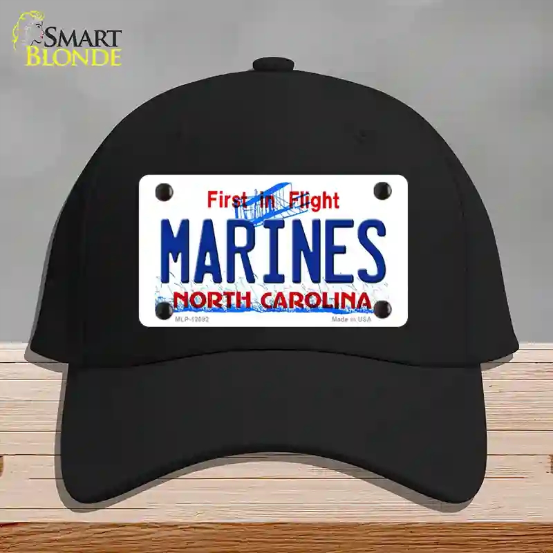 HAT03-MLP-12092 Marines North Carolina State Novelty License Plate Hat, Cotton - Black