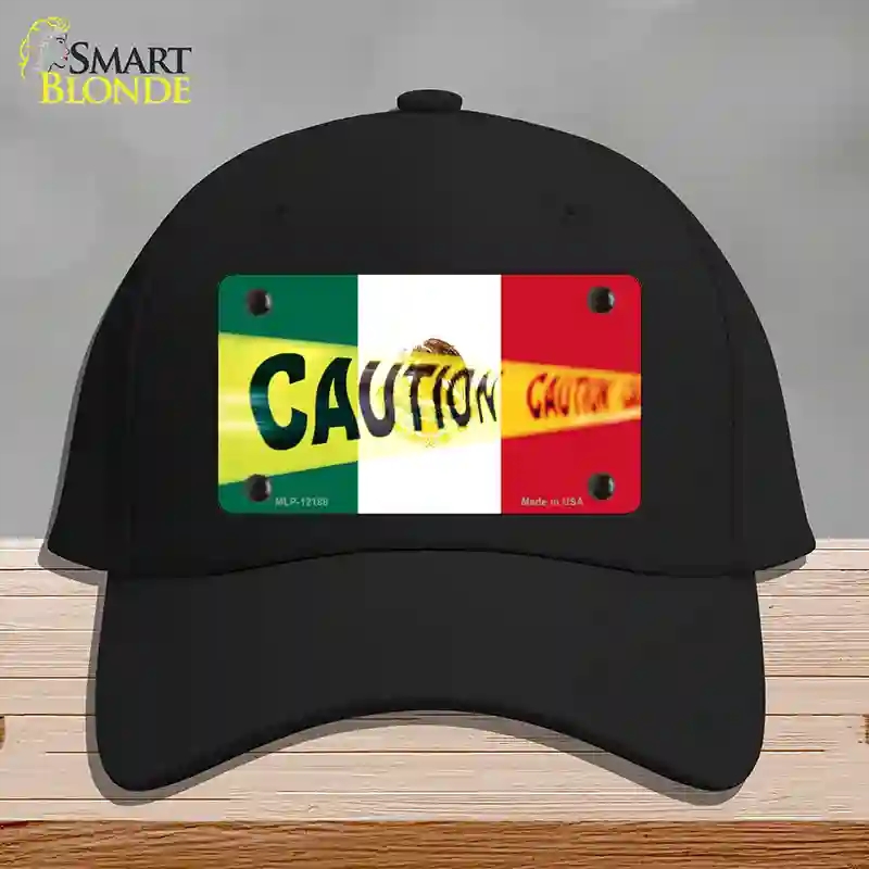 HAT03-MLP-12188 Caution Mexico Flag Novelty License Plate Hat, Cotton - Black