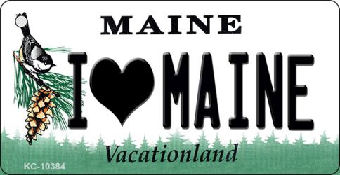 KC-10384 1.5 x 3 in. I Love Maine State License Plate Key Chain