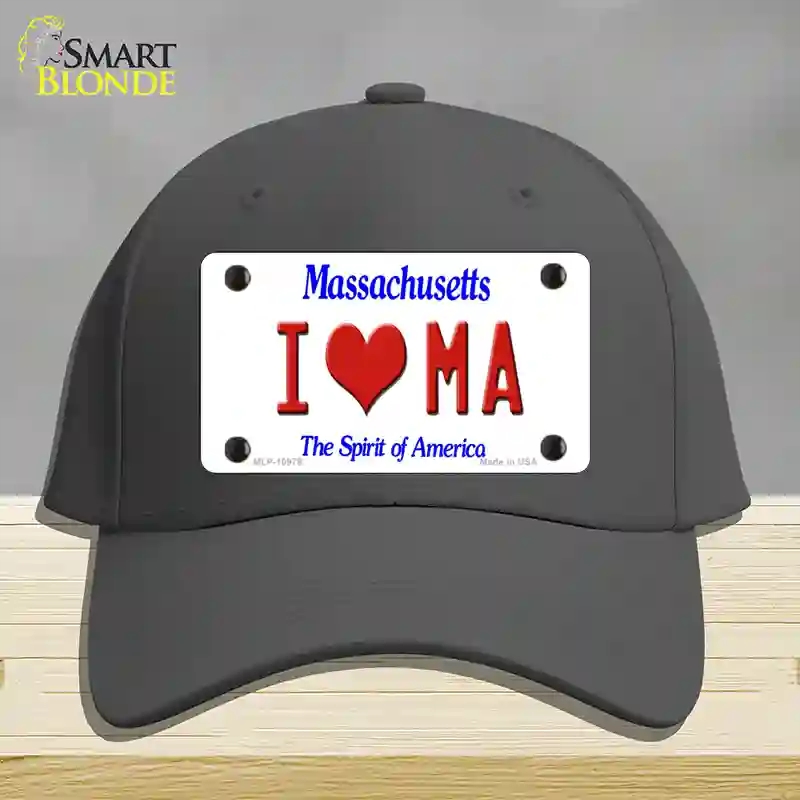 HAT04-MLP-10979 I Love Massachusetts Novelty License Plate Hat, Cotton - Charcoal