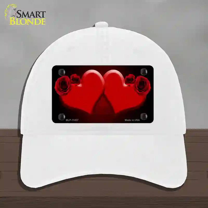 HAT14-MLP-11437 Hearts Over Roses in Red Novelty License Plate Hat, Unconstructed Cotton - White