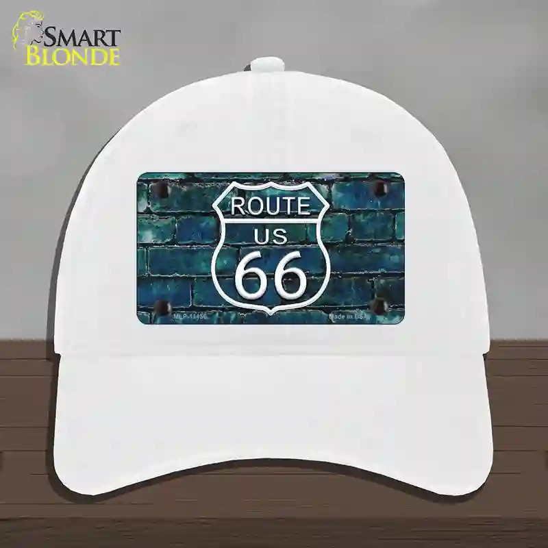 HAT14-MLP-11456 Route 66 Blue Brick Wall Novelty License Plate Hat, Unconstructed Cotton - White