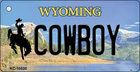 KC-10530 3.5 x 2 in. Cowboy Wyoming State License Plate Key Chain