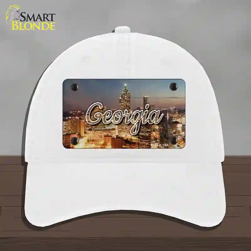 HAT14-MLP-11593 Georgia City Lights State Novelty License Plate Hat, Unconstructed Cotton - White