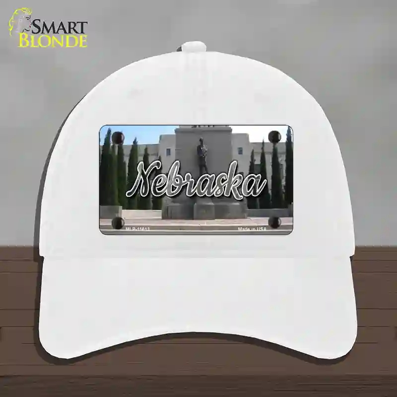 HAT14-MLP-11613 Nebraska Capital Building State Novelty License Plate Hat, Unconstructed Cotton - White
