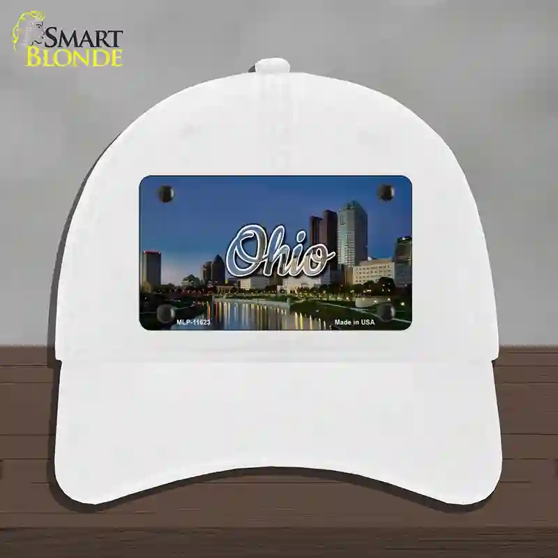 HAT14-MLP-11623 Ohio River City Skyline State Novelty License Plate Hat, Unconstructed Cotton - White