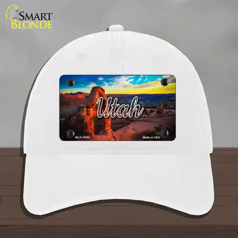HAT14-MLP-11634 Utah Canyon Arch State Novelty License Plate Hat, Unconstructed Cotton - White