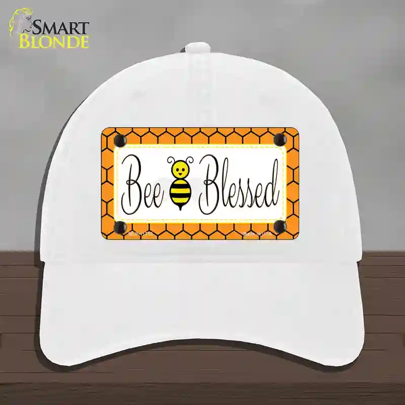 HAT14-MLP-11723 Bee Blessed Simple Novelty License Plate Hat, Unconstructed Cotton - White