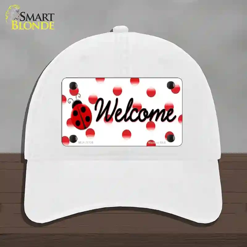 HAT14-MLP-11726 Welcome Ladybug Novelty License Plate Hat, Unconstructed Cotton - White