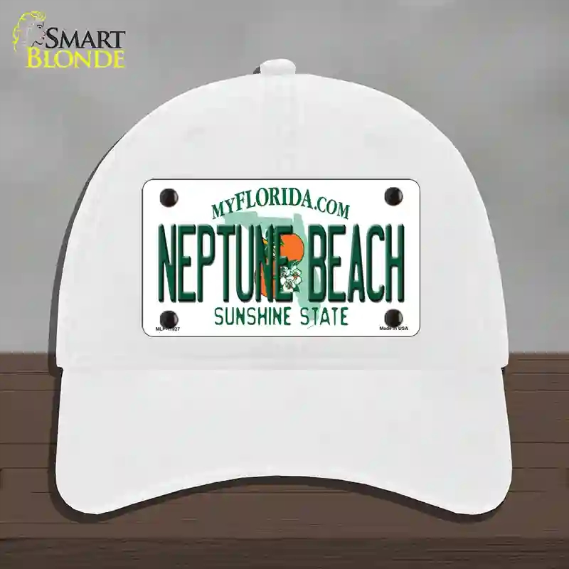 HAT14-MLP-11927 Florida Neptune Beach Novelty License Plate Hat, Unconstructed Cotton - White