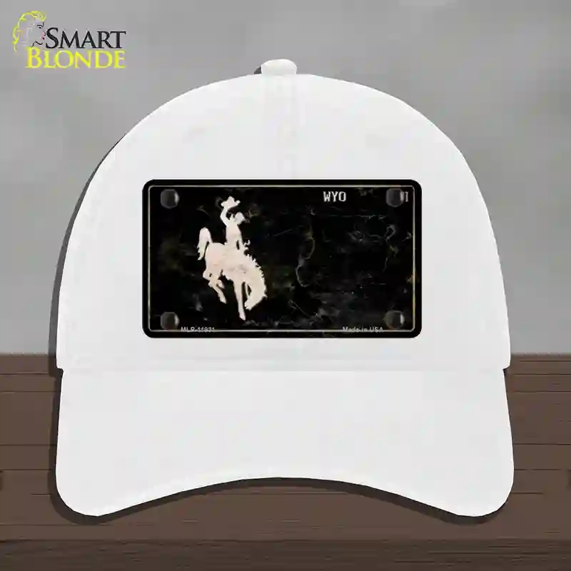 HAT14-MLP-11931 Wyoming Black Rusty Novelty License Plate Hat, Unconstructed Cotton - White