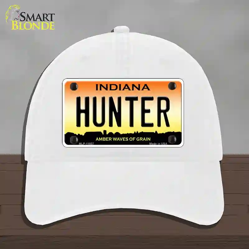 HAT14-MLP-11937 Hunter Indiana Novelty License Plate Hat, Unconstructed Cotton - White