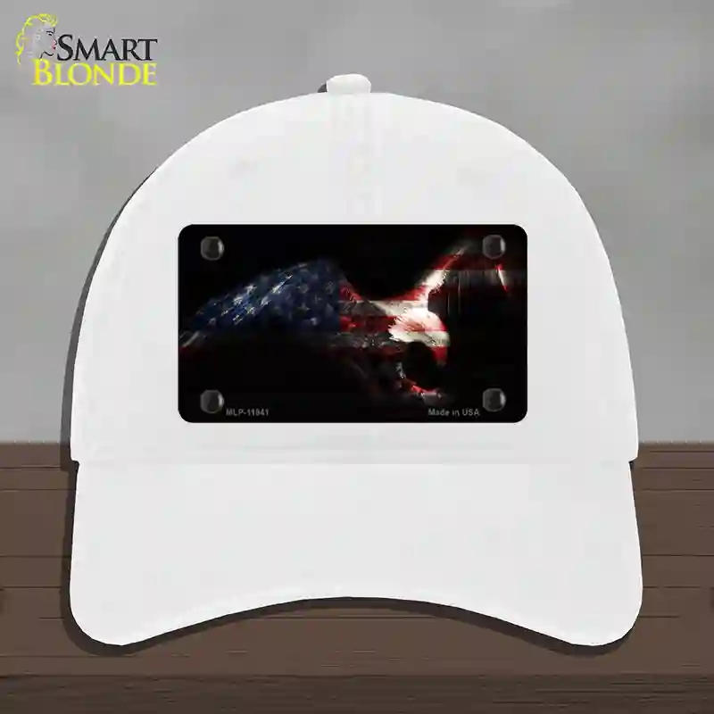 HAT14-MLP-11941 Eagle American Flag Novelty License Plate Hat, Unconstructed Cotton - White