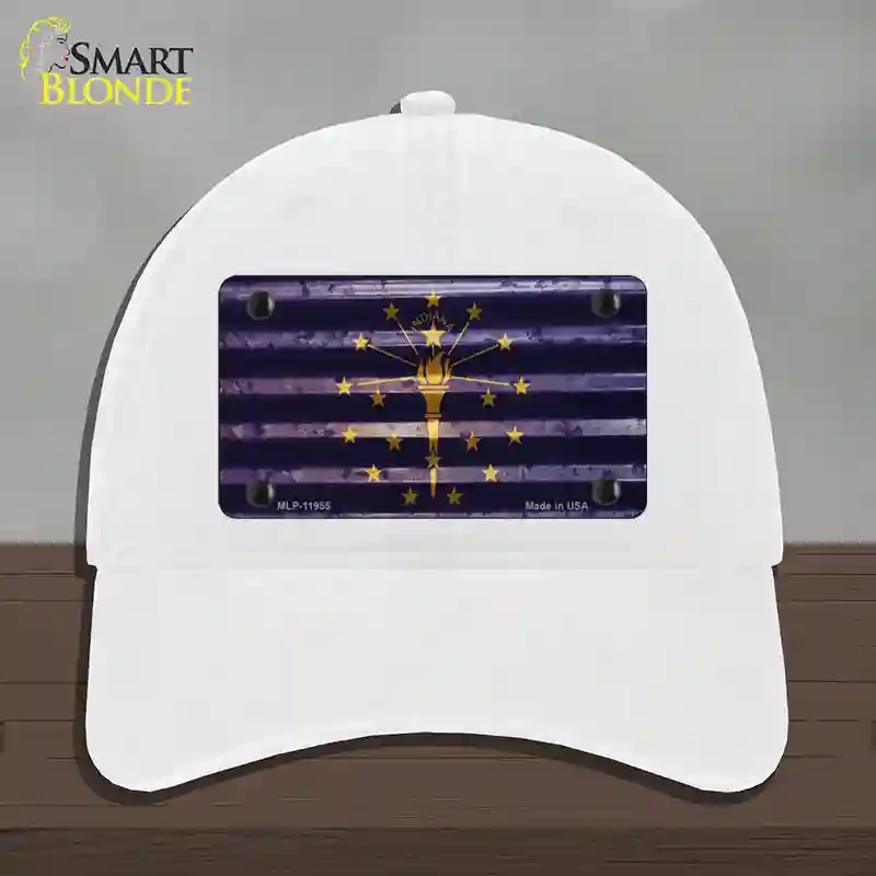 HAT14-MLP-11955 Indiana Corrugated Flag Novelty License Plate Hat, Unconstructed Cotton - White