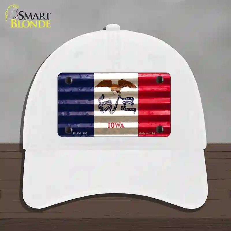 HAT14-MLP-11956 Iowa Corrugated Flag Novelty License Plate Hat, Unconstructed Cotton - White