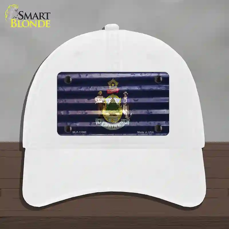 HAT14-MLP-11960 Maine Corrugated Flag Novelty License Plate Hat, Unconstructed Cotton - White
