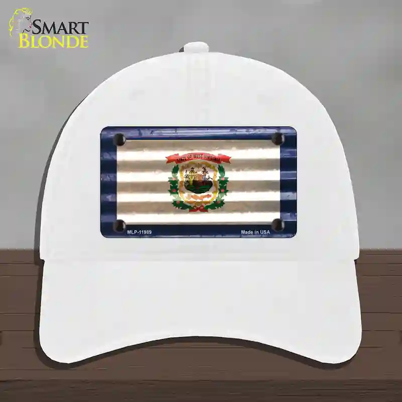 HAT14-MLP-11989 West Virginia Corrugated Flag Novelty License Plate Hat, Unconstructed Cotton - White