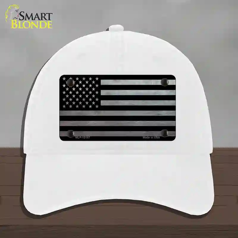 HAT14-MLP-12187 American Flag Black & Gray Novelty License Plate Hat, Unconstructed Cotton - White